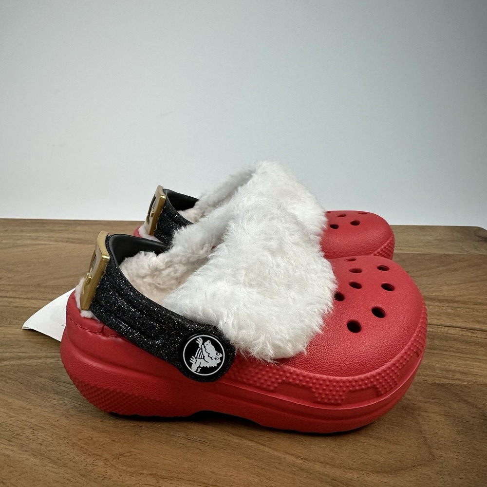 New Little Kids Crocs Classic Lined Santa Suit Clogs Shoes Sandals Size 5 C